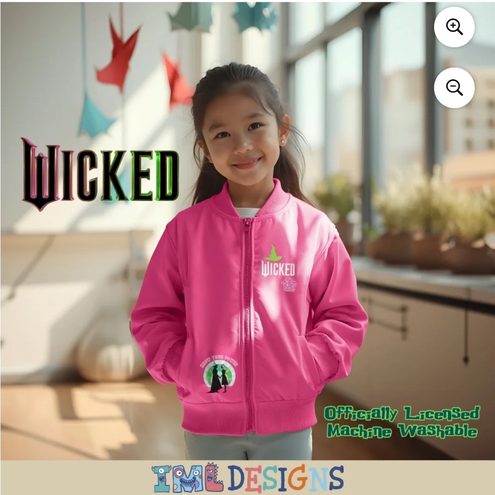 WICKED Girls Zip-Up Bomber Jackets WICKED Logo Graphic Print Zipper Jacket